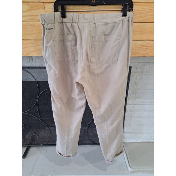 Columbia Womens Beige Drawstring Cropped Pants M Linen Blend Casual Lightweight - Picture 6 of 12
